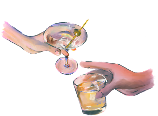 Martini Cocktail Whiskey Brandy Toast Textured Detailed Vibrant Trendy Cheering Glass Drinks Alcohol Friends Couple Group